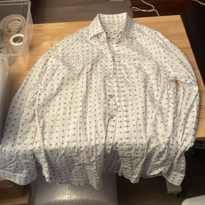 Kiton Button Down Size XXL Mens Shirt White Blue Squared